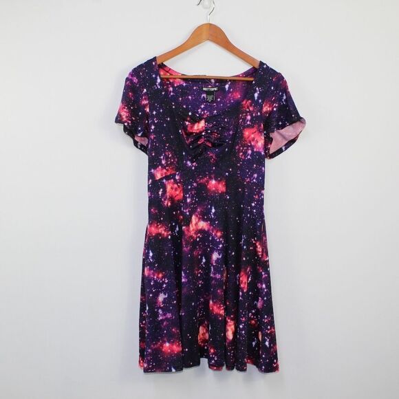 Hot Topic NWT glow in the dark fit & flare galaxy universe dress size medium - Picture 5 of 14